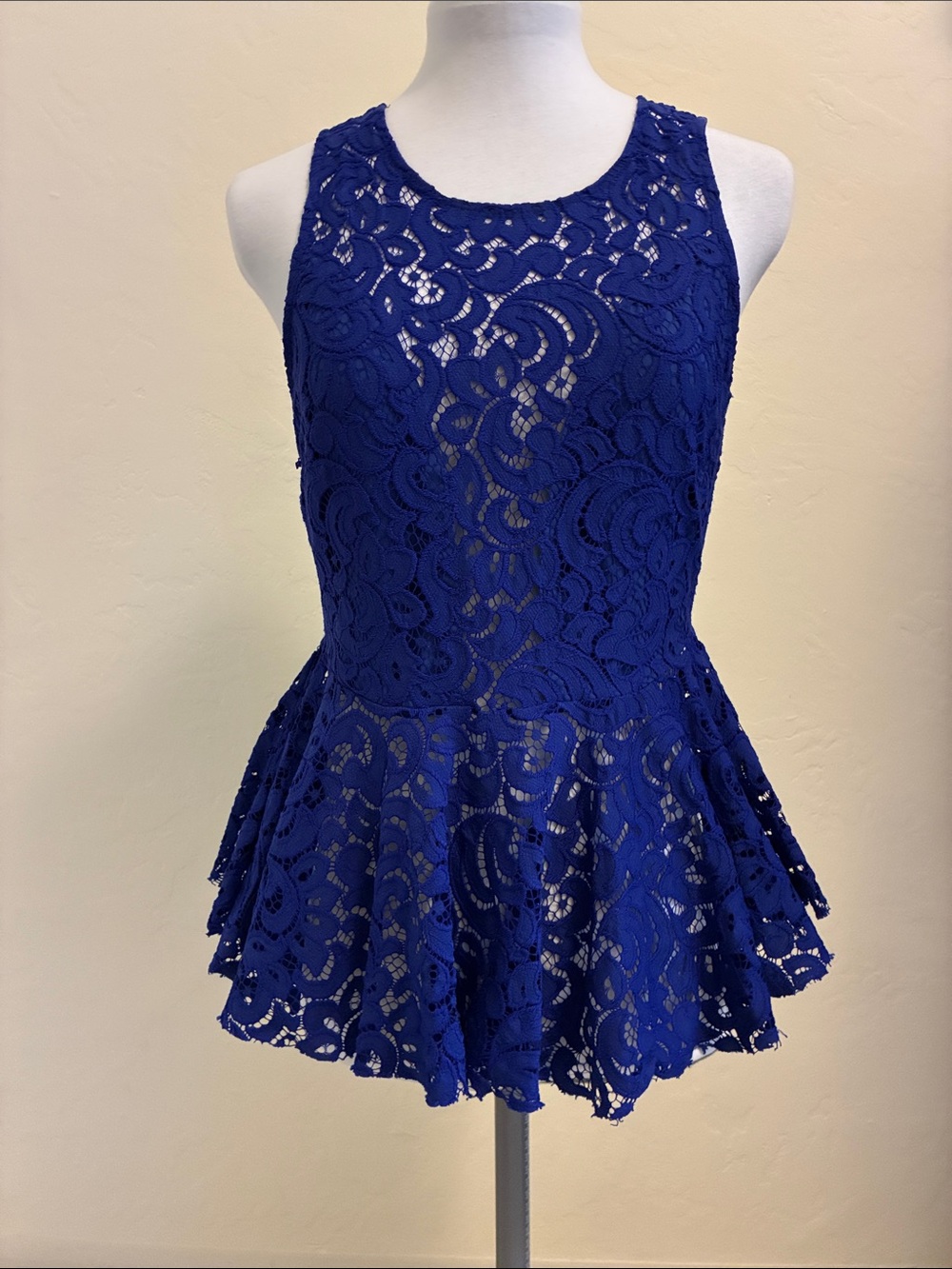 Royal Blue Lace Peplum Tank Top